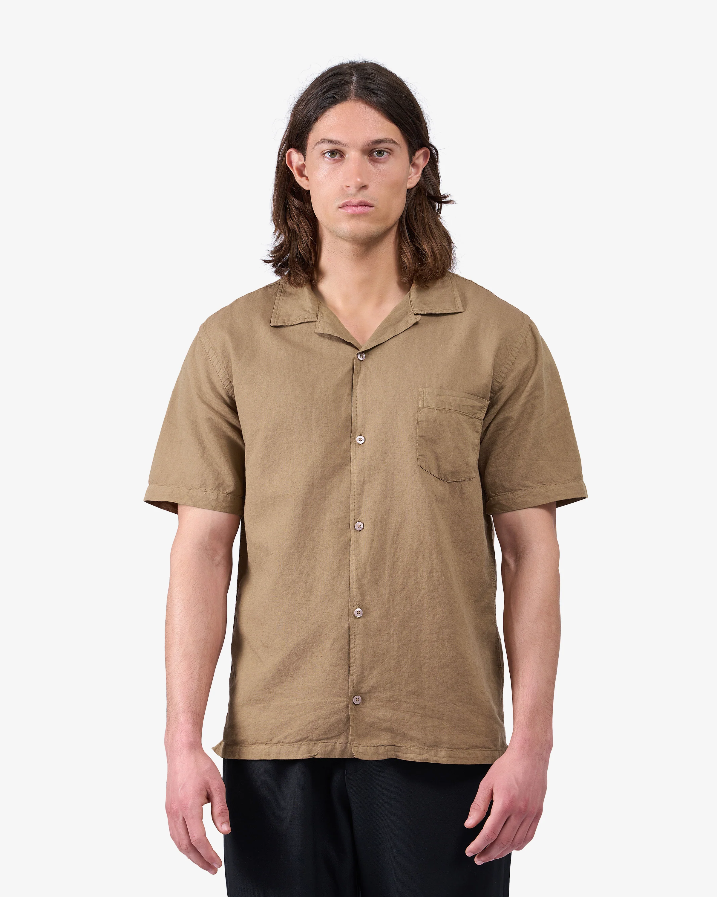Linen Short Sleeved Shirt - Navy Blue - Image 2
